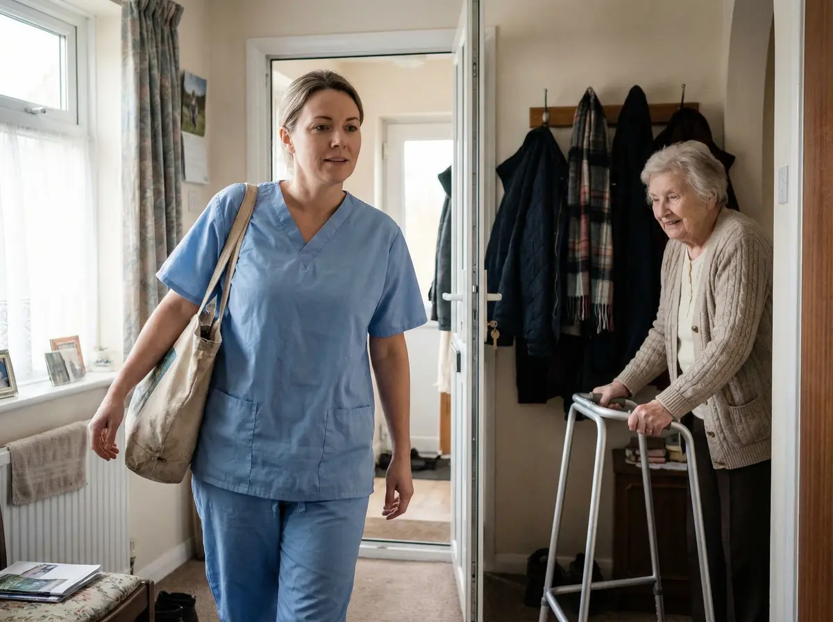 Aide-soignante Alter Ego arrivant au domicile d'un patient